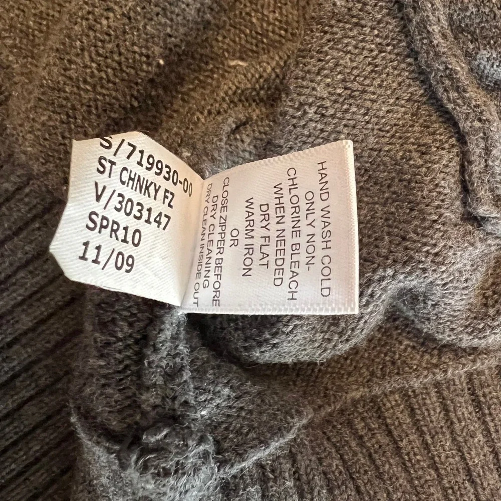 Banana Republic Cardigan Pima Cotton Wool Military Charcoal Grey Mock Neck M